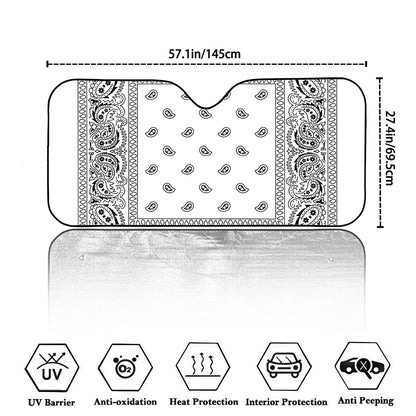 White And Black Paisley Bandana Print Car Windshield Sun Shade