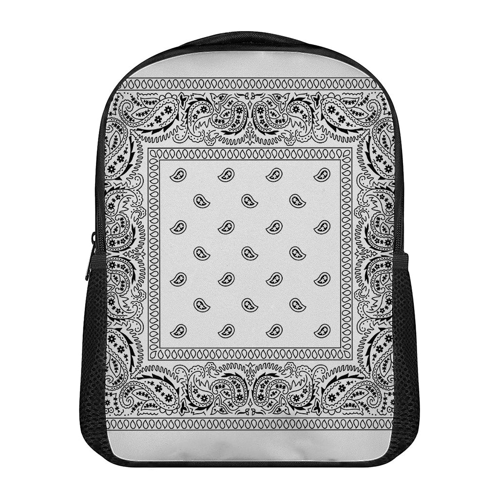White And Black Paisley Bandana Print Casual Backpack