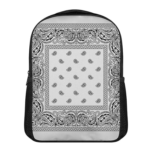 White And Black Paisley Bandana Print Casual Backpack