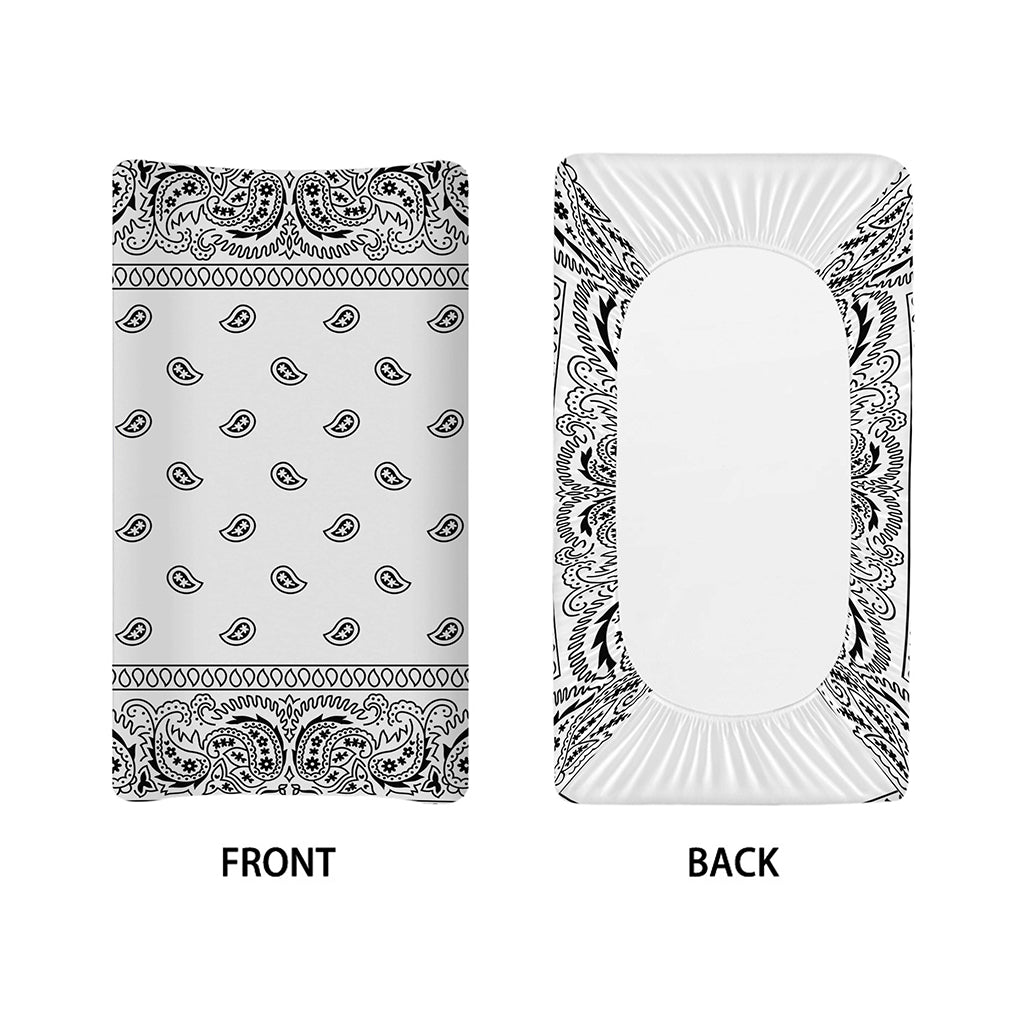 White And Black Paisley Bandana Print Changing Pad Cover