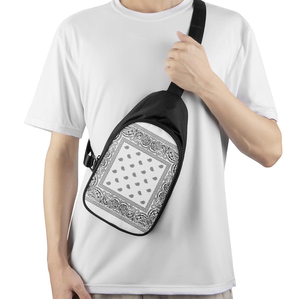 White And Black Paisley Bandana Print Chest Bag