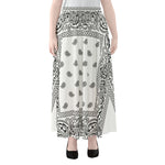 White And Black Paisley Bandana Print Chiffon Maxi Skirt