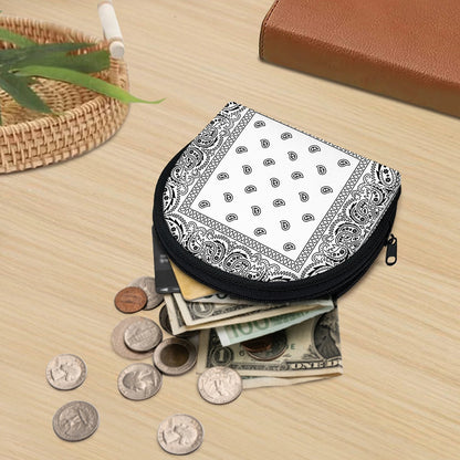 White And Black Paisley Bandana Print Coin Purse