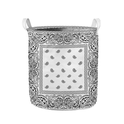 White And Black Paisley Bandana Print Collapsible Laundry Basket