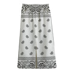 White And Black Paisley Bandana Print Cotton Front Slit Maxi Skirt