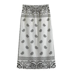 White And Black Paisley Bandana Print Cotton Front Slit Maxi Skirt