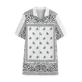 White And Black Paisley Bandana Print Cotton Hawaiian Shirt