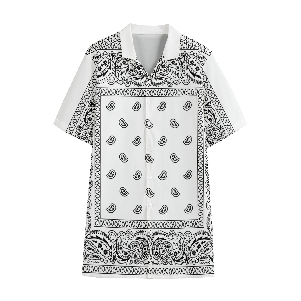White And Black Paisley Bandana Print Cotton Hawaiian Shirt