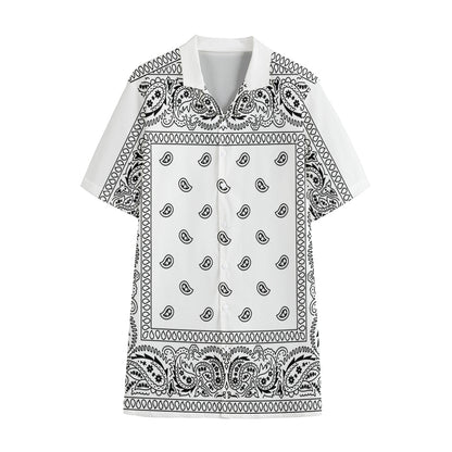 White And Black Paisley Bandana Print Cotton Hawaiian Shirt