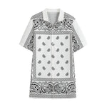 White And Black Paisley Bandana Print Cotton Hawaiian Shirt