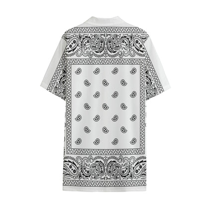 White And Black Paisley Bandana Print Cotton Hawaiian Shirt