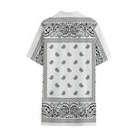 White And Black Paisley Bandana Print Cotton Hawaiian Shirt