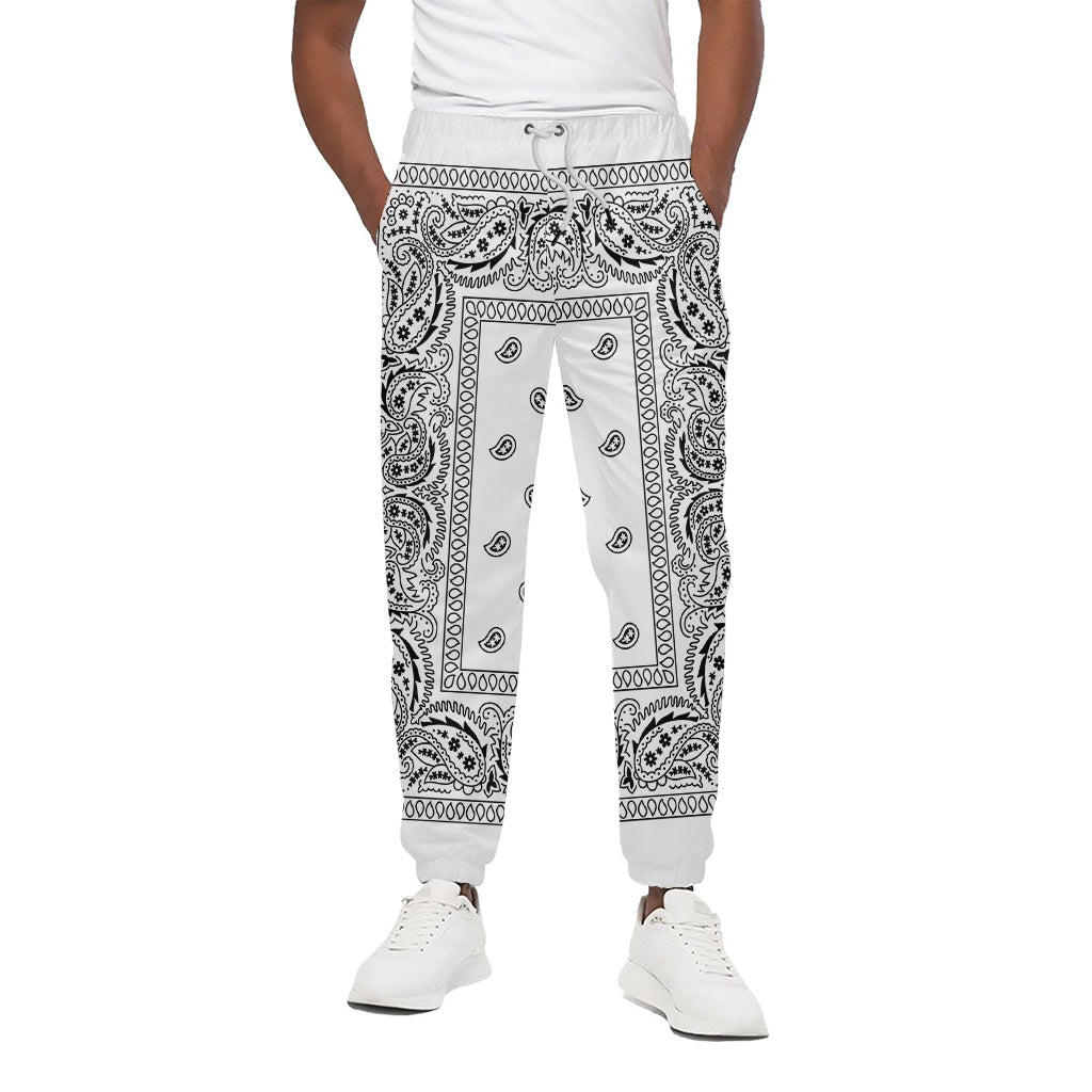 White And Black Paisley Bandana Print Cotton Pants