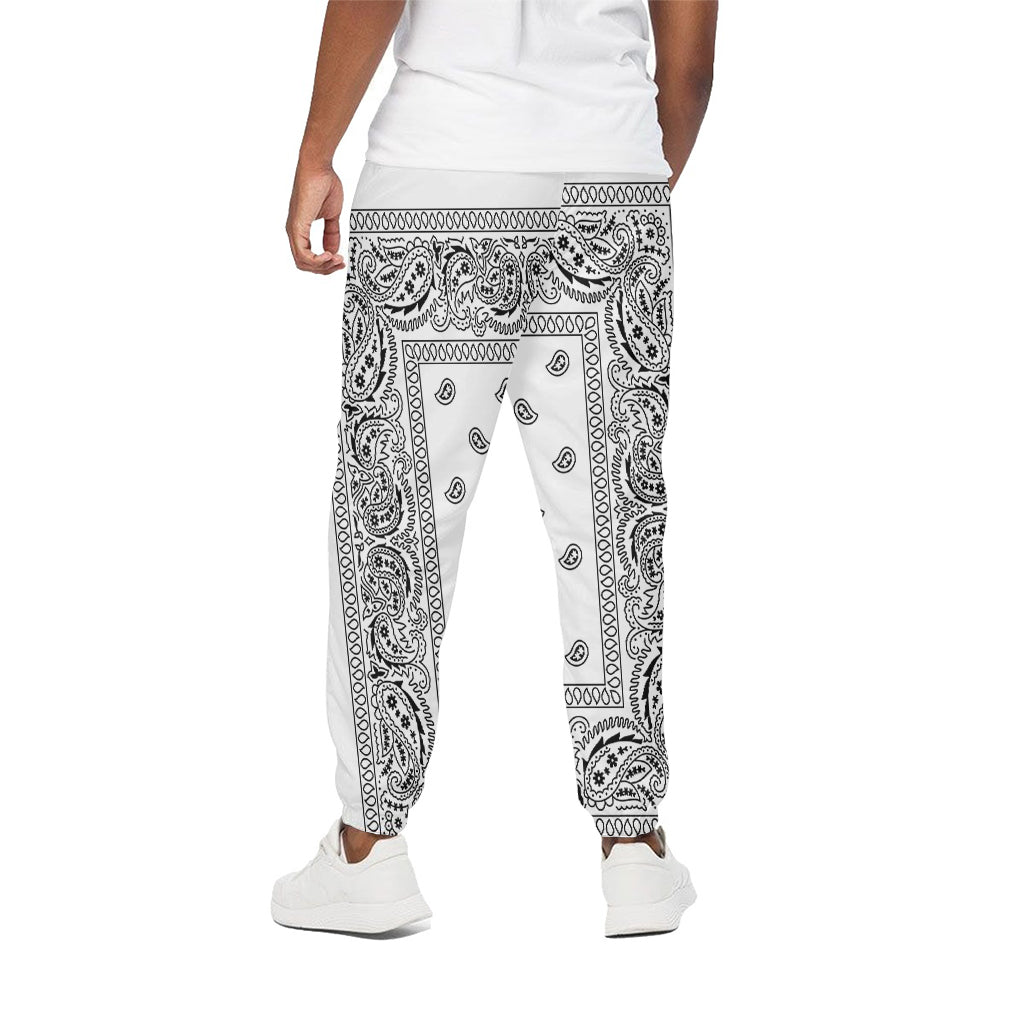 White And Black Paisley Bandana Print Cotton Pants