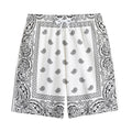White And Black Paisley Bandana Print Cotton Shorts