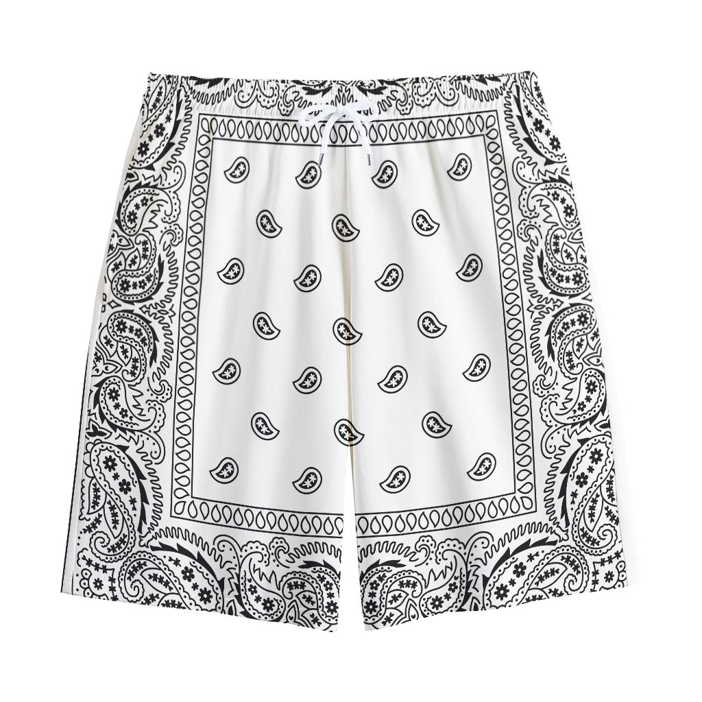 White And Black Paisley Bandana Print Cotton Shorts