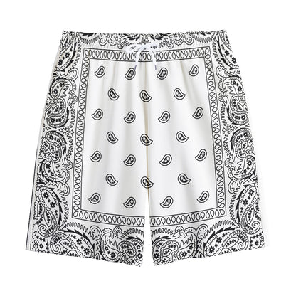 White And Black Paisley Bandana Print Cotton Shorts