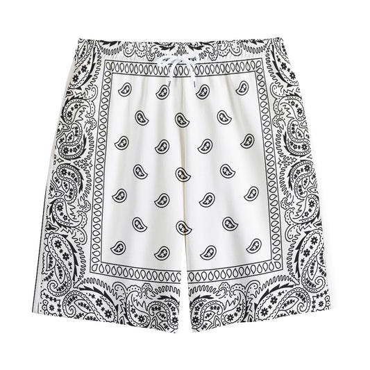 White And Black Paisley Bandana Print Cotton Shorts