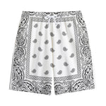 White And Black Paisley Bandana Print Cotton Shorts