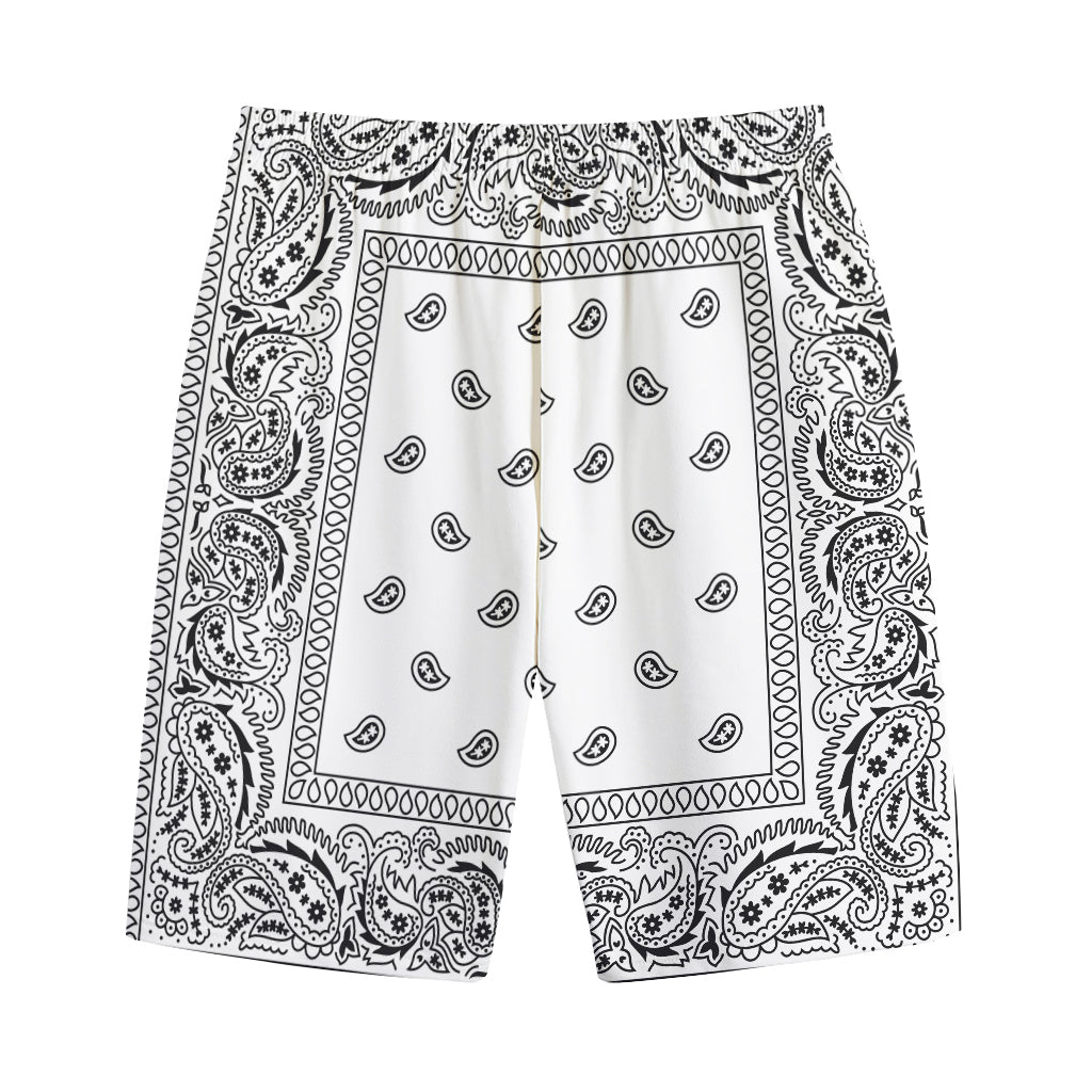White And Black Paisley Bandana Print Cotton Shorts