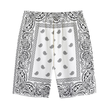 White And Black Paisley Bandana Print Cotton Shorts