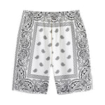 White And Black Paisley Bandana Print Cotton Shorts