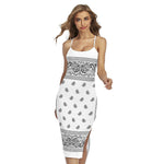 White And Black Paisley Bandana Print Cross Back Cami Dress