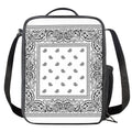 White And Black Paisley Bandana Print Crossbody Lunch Bag