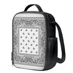 White And Black Paisley Bandana Print Crossbody Lunch Bag