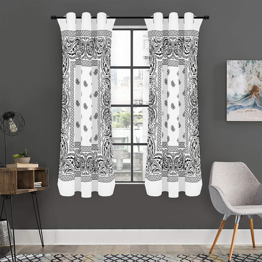White And Black Paisley Bandana Print Curtain