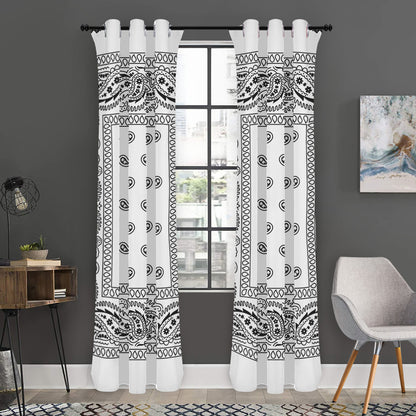 White And Black Paisley Bandana Print Curtain