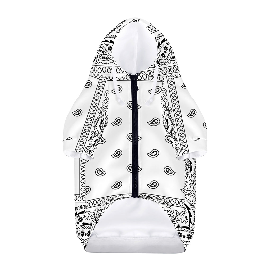 White And Black Paisley Bandana Print Dog Zip Up Hoodie