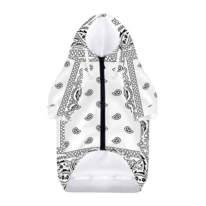 White And Black Paisley Bandana Print Dog Zip Up Hoodie
