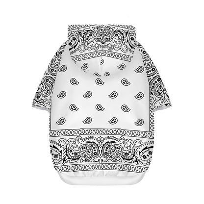 White And Black Paisley Bandana Print Dog Zip Up Hoodie