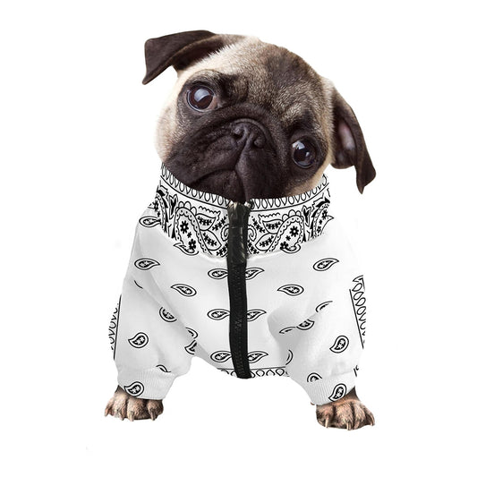 White And Black Paisley Bandana Print Dog Zip Up Jacket