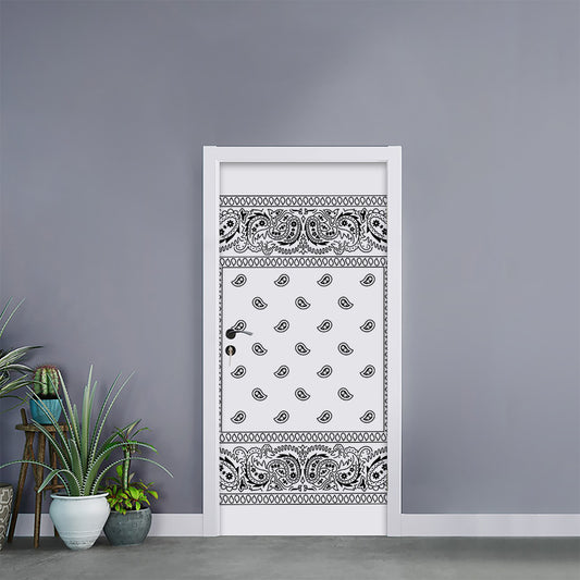 White And Black Paisley Bandana Print Door Sticker