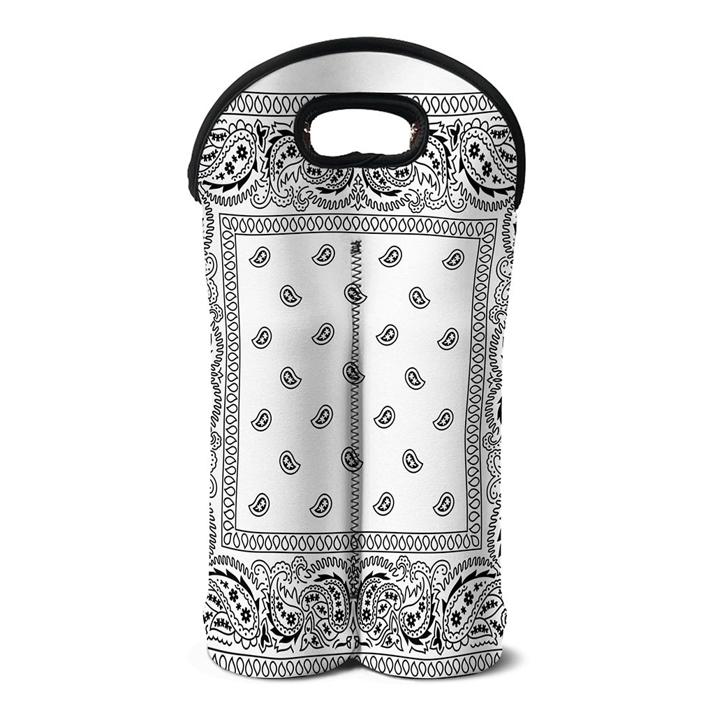 White And Black Paisley Bandana Print Double Neoprene Wine Tote