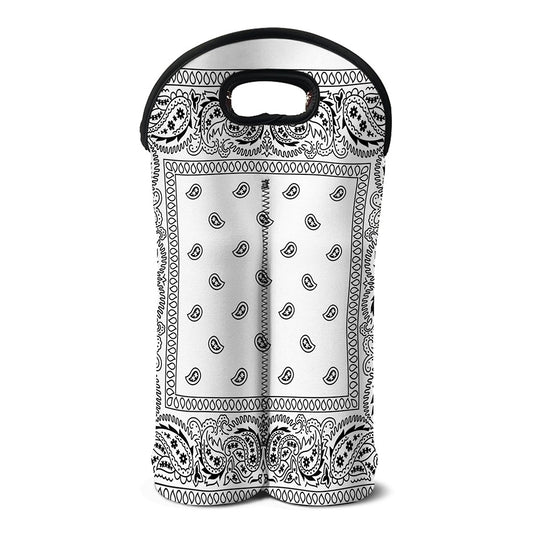 White And Black Paisley Bandana Print Double Neoprene Wine Tote