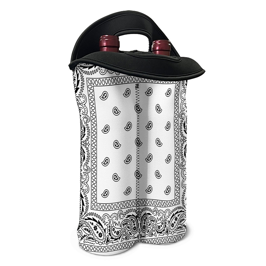 White And Black Paisley Bandana Print Double Neoprene Wine Tote