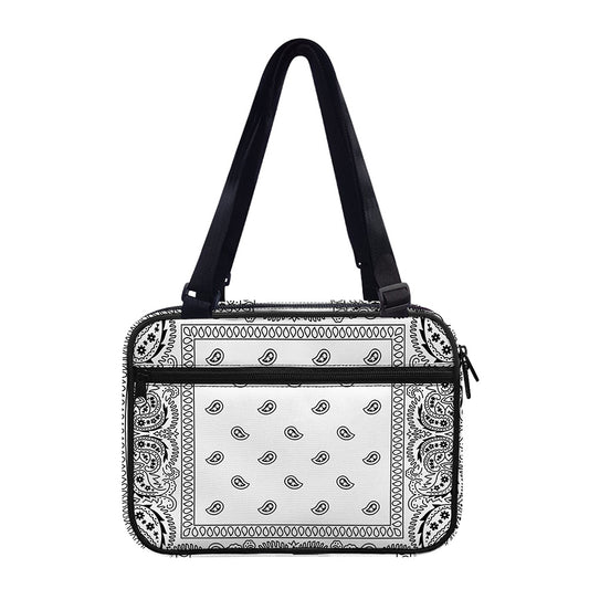 White And Black Paisley Bandana Print Double Strap Bible Bag