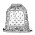 White And Black Paisley Bandana Print Drawstring Bag