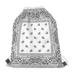 White And Black Paisley Bandana Print Drawstring Bag