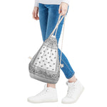 White And Black Paisley Bandana Print Drawstring Bag