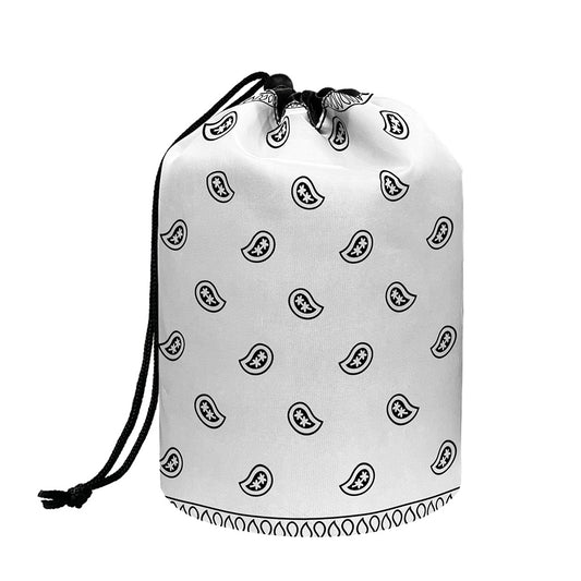 White And Black Paisley Bandana Print Drawstring Makeup Bag