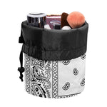 White And Black Paisley Bandana Print Drawstring Makeup Bag