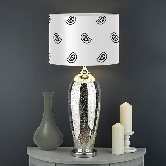 White And Black Paisley Bandana Print Drum Lamp Shade