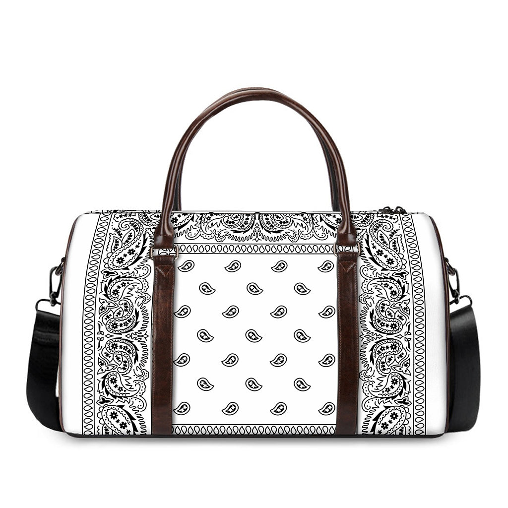 White And Black Paisley Bandana Print Duffle Bag