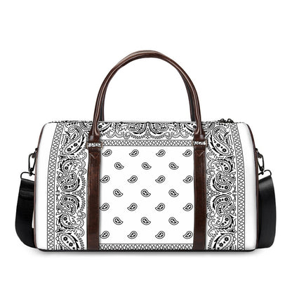 White And Black Paisley Bandana Print Duffle Bag