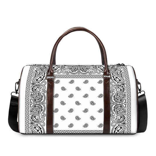 White And Black Paisley Bandana Print Duffle Bag