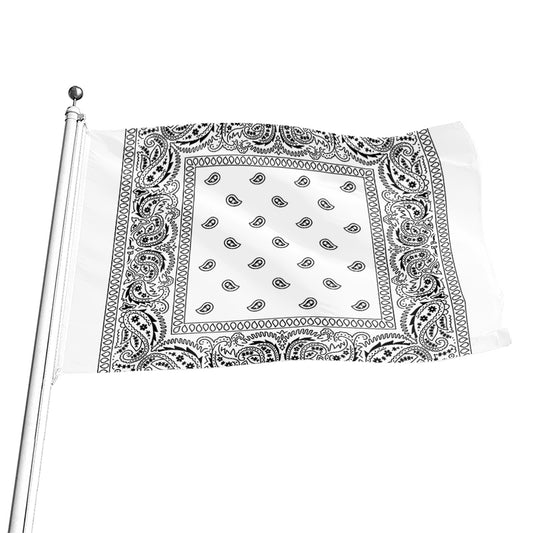 White And Black Paisley Bandana Print Flag